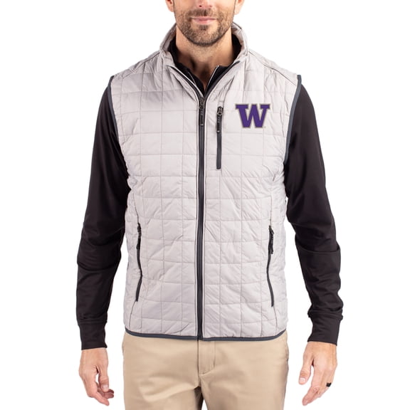 Men's-Cutter & Buck  Gray Washington Huskies Rainier Eco Insulated PrimaLoft Full-Zip Puffer Vest
