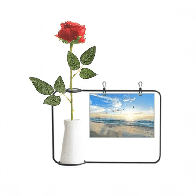 Ocean Sand Beach Bird Sea Picture Artificial Rose Flower Hanging Vases Decoration Bottle