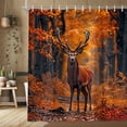 thumbnail image 4 of Country Rustic Deer Camo Shower Curtain, Fall Forest Wild Animal Hunting Cabin Farmhouse Lodge Natural Scenery Bathroom Decor, Autumn Fabric Bathroom Decor Set with Hooks 70X75in, 4 of 7