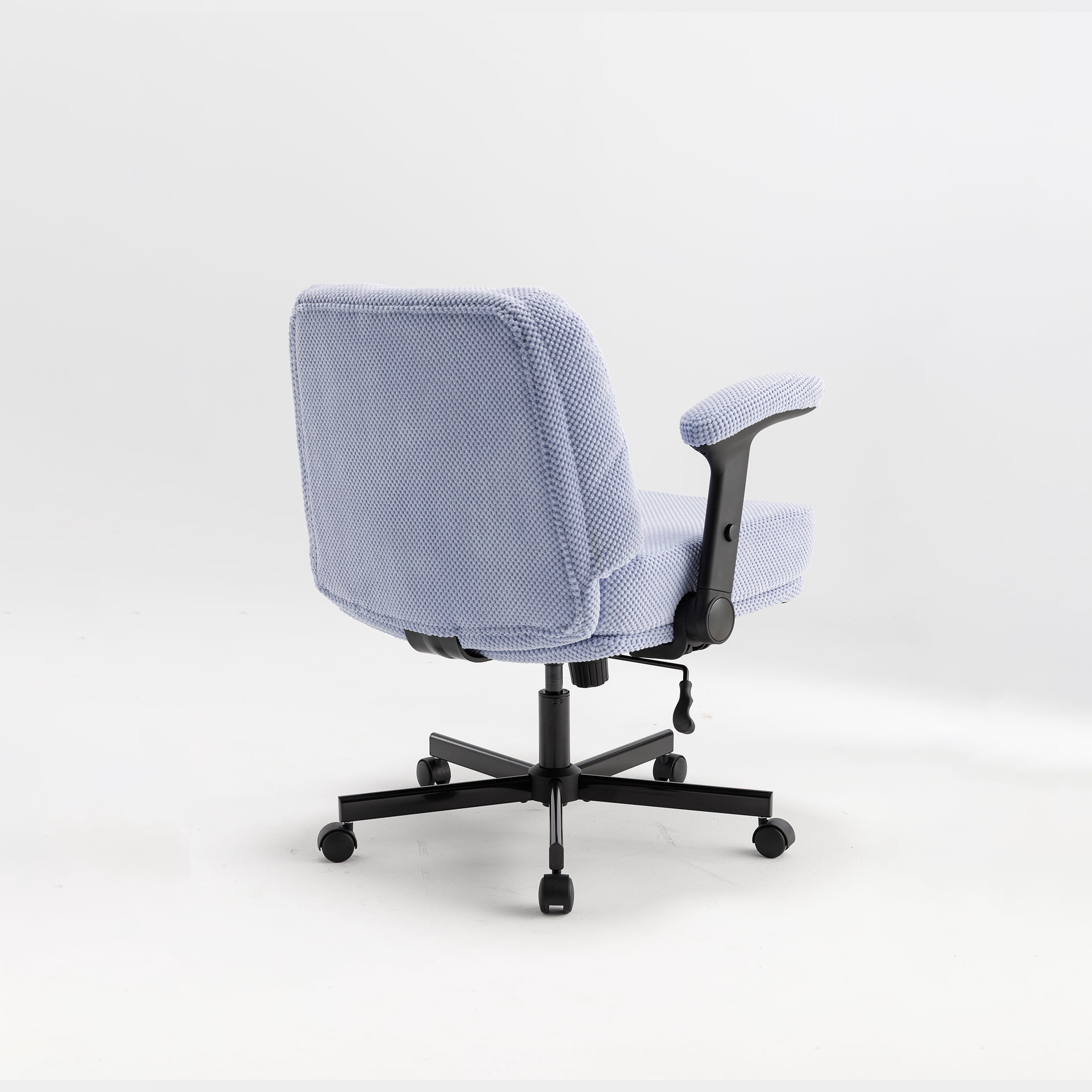 Criss Cross Chair with Flip-up Armrests, Wide Cross Legged Office Chair, Fabric Ergonomic Desk Chair with Wheels, Lumbar Support, Swivel Vanity Chair for Home Office, Bedroom, Study Purple