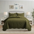 thumbnail image 6 of IR Imperial Rooms 3Pc-Embossed Bedspread Microfiber Floral Vintage Quilt Set Lightweight Full/Queen Olive Green, 6 of 10