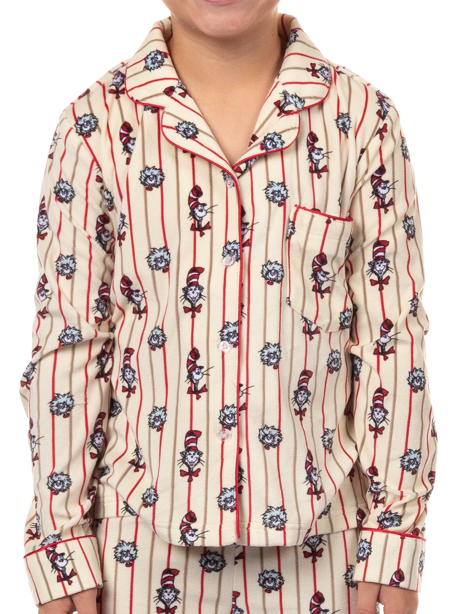 Dr. Seuss Cat in the Hat Matching Family Notch Collar Velour Pajama Sets, 2-Piece, Kids