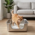 thumbnail image 2 of Stainless Steel Cat Litter Box with Low Entry, Bug Hull High Sided Metal Pan, Odor Control, Easy to Clean, 23.4" x 15.6" x 6", 2 of 10