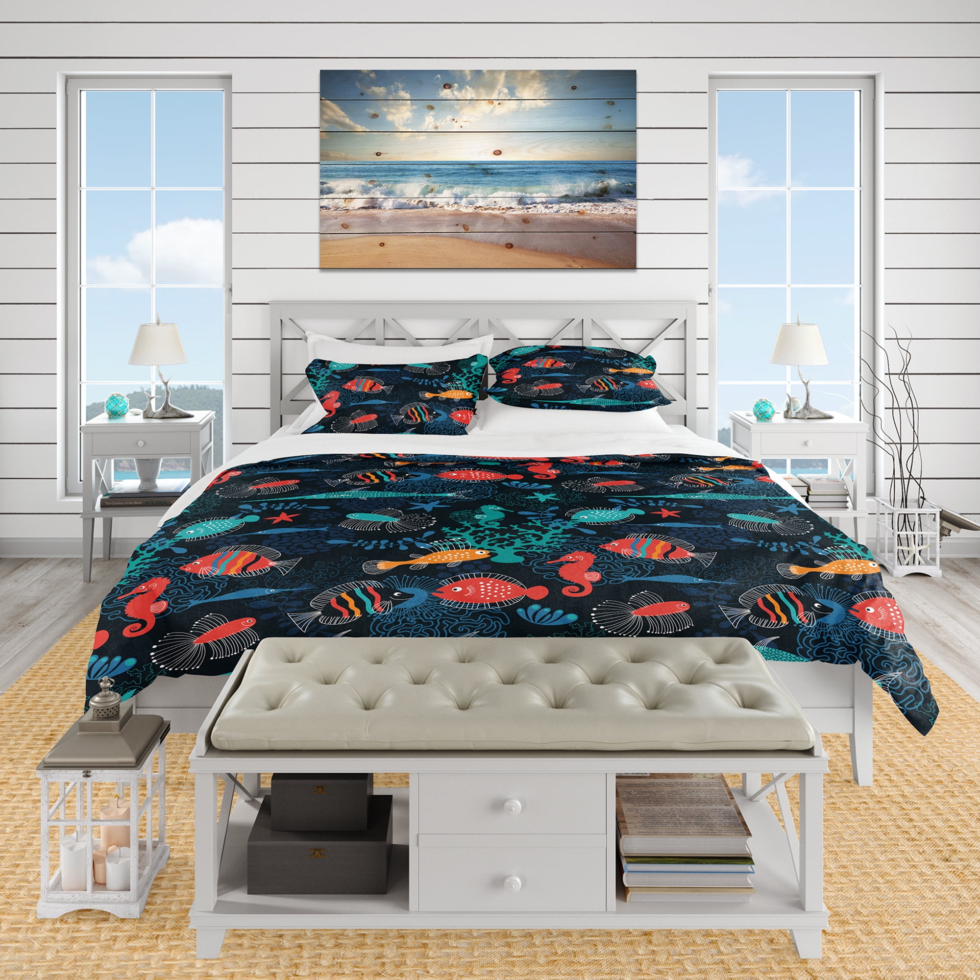 Designart 'Marine Life' Modern & Contemporary Duvet Cover Set