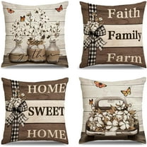 Farmhouse Pillow Covers 18x18 Inch Set of 4 Home Sweet Home Brown Throw Pillow Covers Truck Stripes Buffalo Plaid Outdoor Decor Farmhouse Mothers Day Pillowcase Cushion Case for Sofa Couch