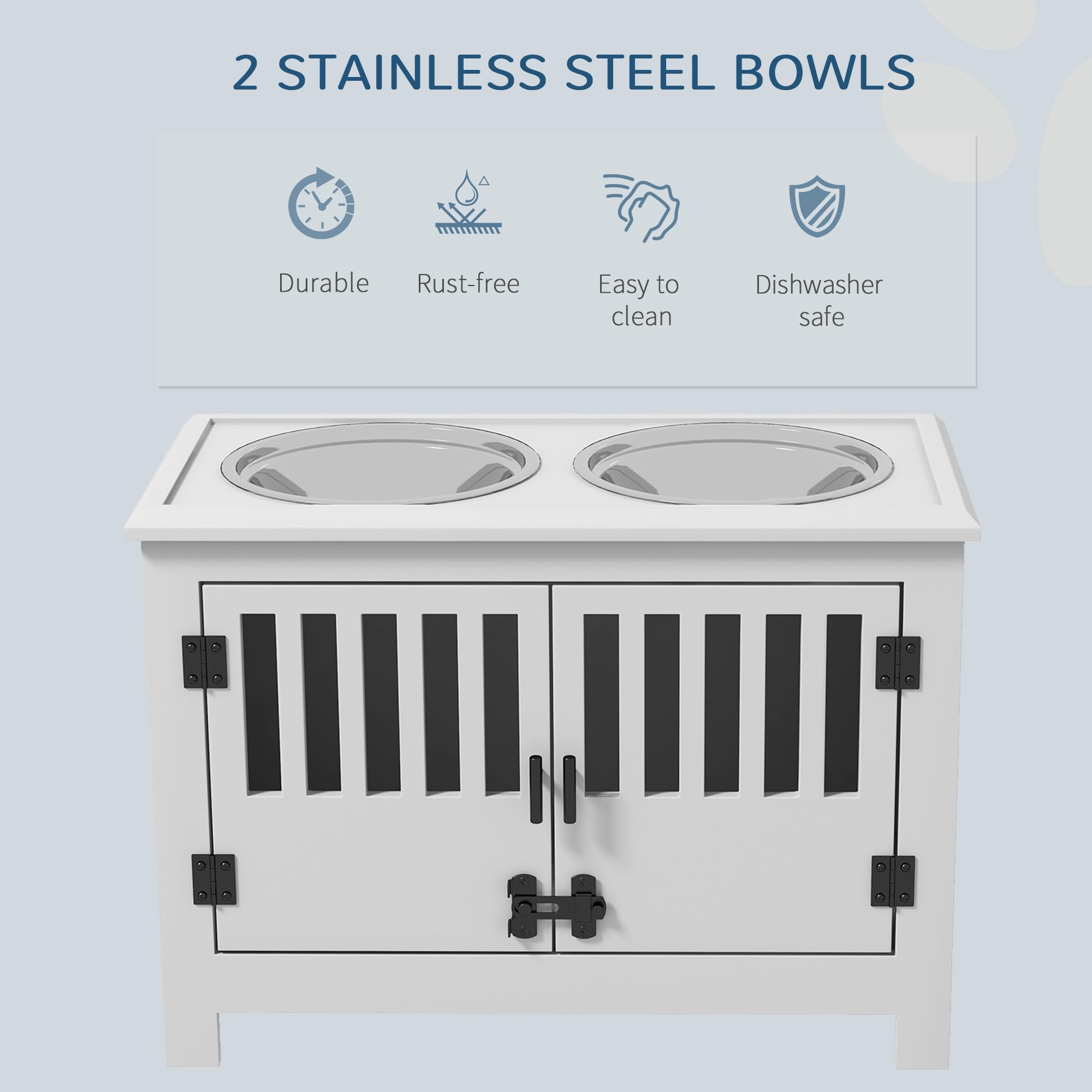 Large Elevated Dog Bowls Stand with Storage Cabinet, 37L Capacity Raised Pet Feeder Station for Large Dogs, Modern Kitchen Decor, White
