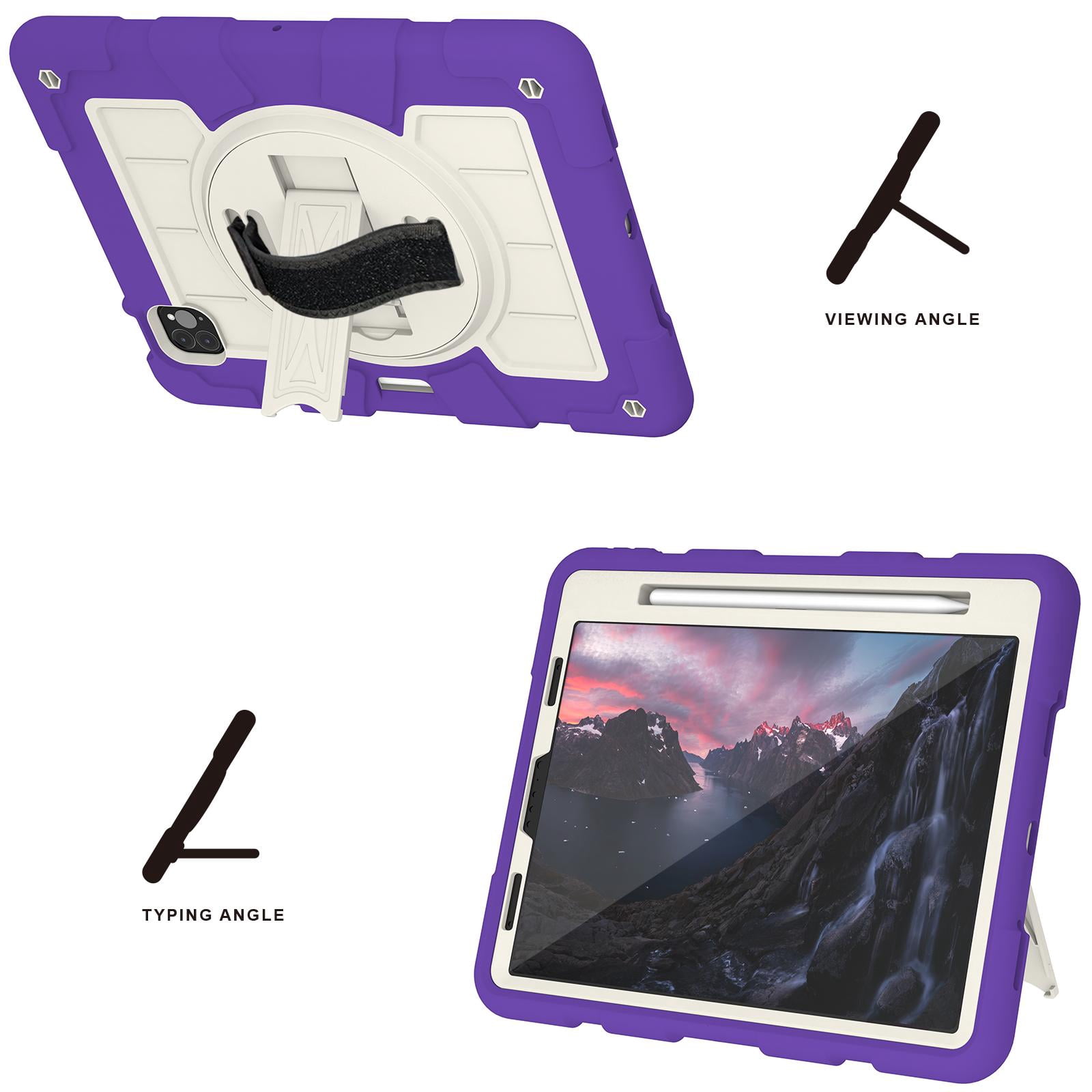 Shockproof Case for Apple iPad Air 11 Inch M4 M3 M2 2026/2025/2024, with Pencil Holder iKids Friendly Hand Strap Shoulder Strap Kickstand Anti-Scratch Case Cover for iPad Air 11",Purple