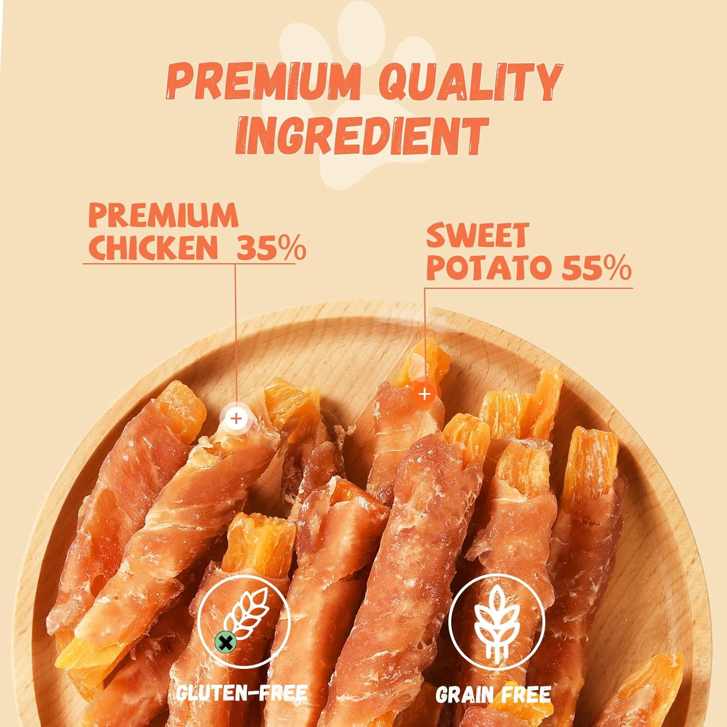 Pawmate Sweet Potato Dog Treats, Chicken Jerky & Sweet Potato Natural Chews for All Dogs, 15 ct Packet