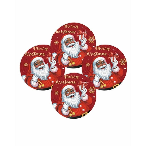 Christmas Round Placemats Set of 4 Black Santa Claus Place Mats Washable Woven Placemat Merry Christmas Snowflake Circle Braided Table Mat for Kitchen Dining Table Party Home Decor 15 Inch