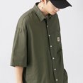 thumbnail image 4 of Camisas Para Hombre Manga Corta Ropa de trabajo Camisa de manga corta para hombre Primavera y verano Nueva camisa suelta de bolsillo de algodón Camisa para hombre (Green, XL), 4 of 6