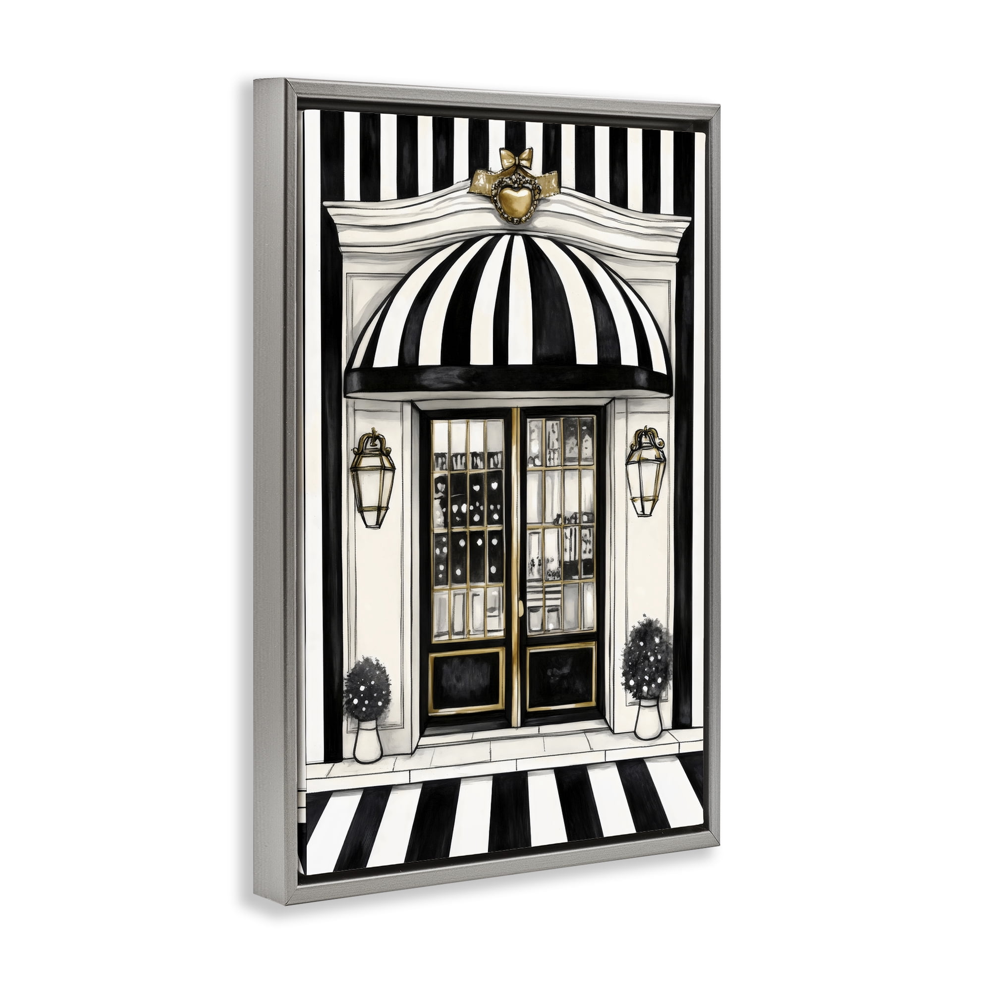 Stupell Industries Paris Storefront Facade Gray Framed Floater Canvas Wall Art, design by Petal Prints Design