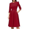 thumbnail image 2 of LISTHA Women's Fall 3/4 Sleeve Midi Dresses Casual Formal Church Wedding Guest Work Clothes Wine L, 2 of 6