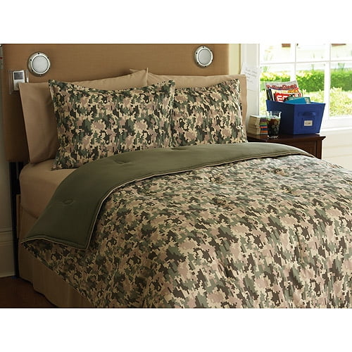 Your Zone Reversible Comforter and Sham Set, Olive/Camo