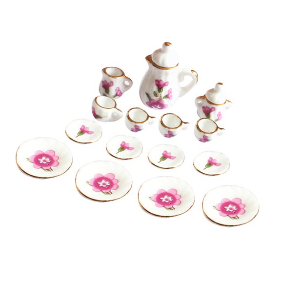 15 piezas 1/12 Casa de Muñecas Miniatura Servicio para Utensilios Mesa de Cocina Porcelana Hogar