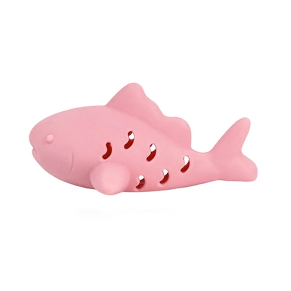 Moonsky Silicone Fish Cat Toy, Interactive Food Hiding Slow Feeder for Dental Health and Boredom Relief, Soft Chew Toy, Pink