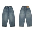 thumbnail image 4 of Kids Elastic Waist Wide Leg Jeans, Baggy Light Wash Denim Pants for Vacation and Weekend Activities Blue 120, 4 of 7