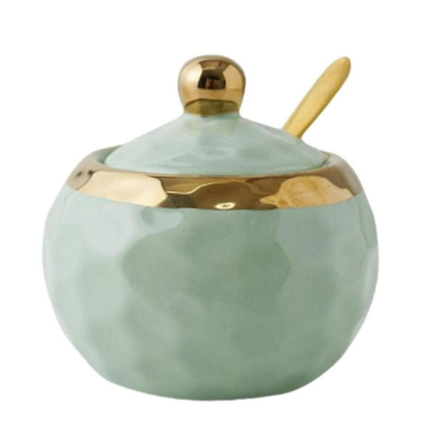 CUITING Ceramic Sugar Bowl Container with Lid and Spoon Spice Seasoning Box Ceramic Condiment Pot Condiment Jar for Counter Orange