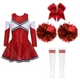 thumbnail image 3 of Disfraz de animadora, traje de colegiala para baile para niñas, vestido de uniforme de animadora con lentejuelas y calcetines con pompones, traje de actuación, 3 of 5