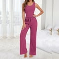thumbnail image 7 of UAMVSH 3 Piece Ribbed Lounge Sets for Women Knitted Long Sleeve Cardigan Cropped Tank Top and Wide Leg Pants Fall Winter Sets(X-LargeHot Pink), 7 of 7