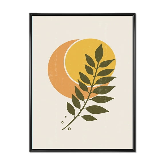 Designart 'Abstract Geometrical Moon and Sun With Leaf V' Modern Framed Canvas Wall Art Print