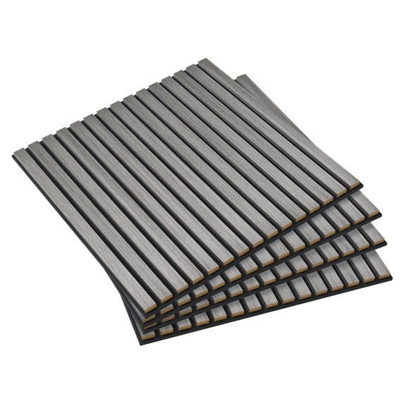 4 Pack 3D Faux Wood Wall Panels, 24" x 24" Sound Absorbing Acoustic Panels, Wood Slat Wall Panels for Interior Wall Decor, Ceiling, Gray
