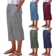 thumbnail image 5 of Wenyuyu Womens Capri Trousers Elastic Waisted Cozy Linen Pants with Pockets Lounge Summer Solid Lightweight Cropped Trousers Wine XXL, 5 of 5