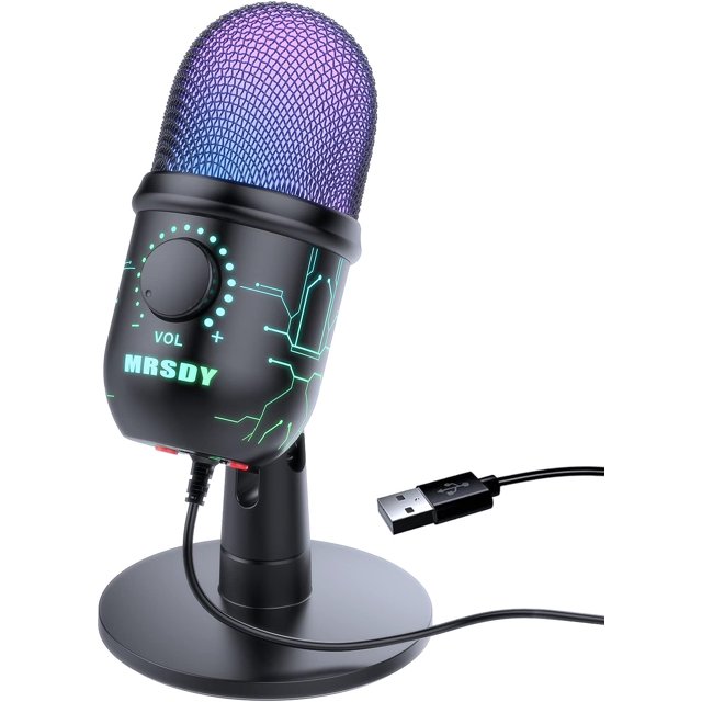 Gaming Microphone, USB Computer Microphone for PC, Mac, PS4/5, Condenser Podcast Mic for Studio Recording,