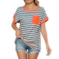 thumbnail image 1 of Women's Striped Crew Neck Short Sleeve Tops - Colour Block, Casual Pullover Style, 1 of 8