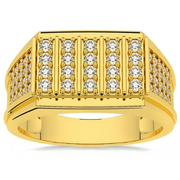 Pompeii 1Ct Men's Diamond Rectangle Multi-Row Ring in 10k Yellow Gold (G/H,I1)