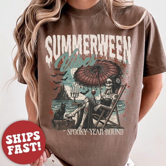 Comfort Colors Summerween T-Shirt, Halloween Shirt, Skeleton, Summerween, Retro Summer Halloween