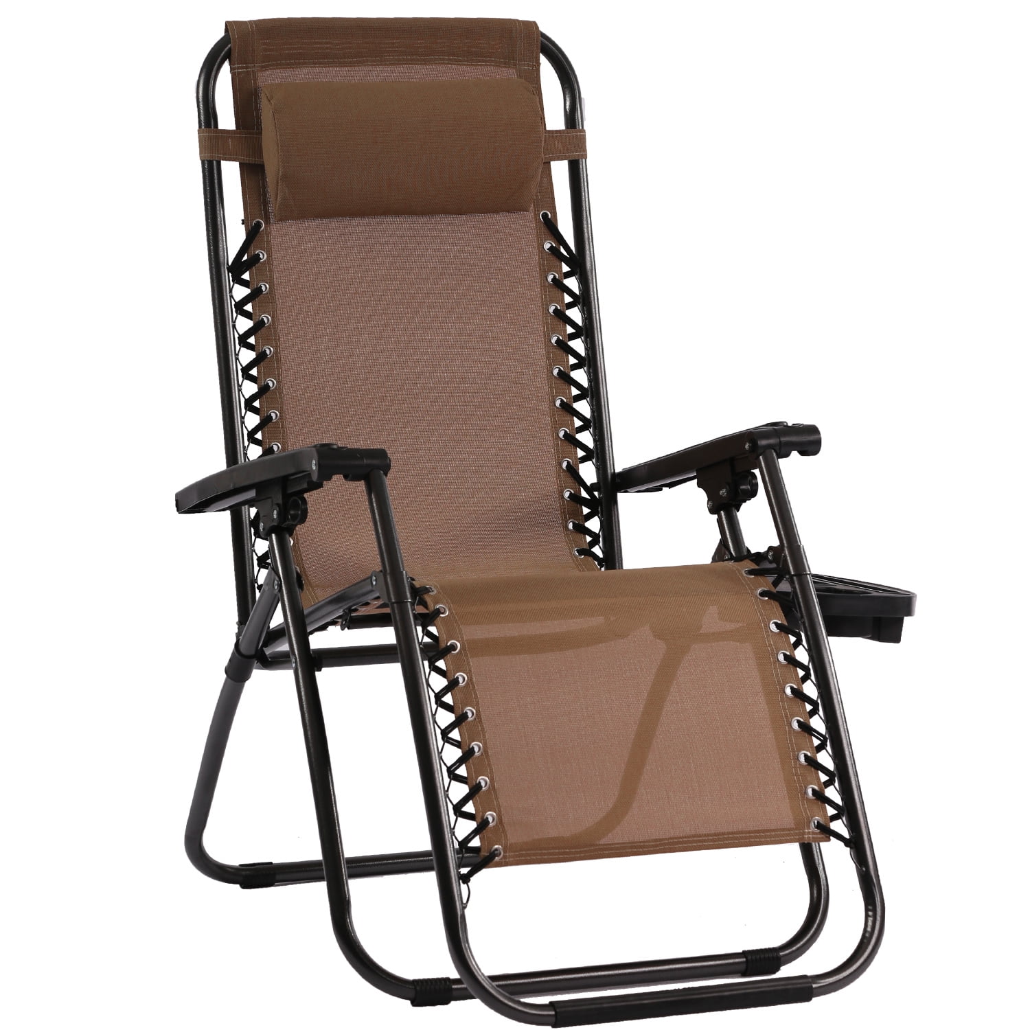 2x Zero Gravity Chairs Patio Beach Camping Folding Recliner w/Tray Phone Holder 