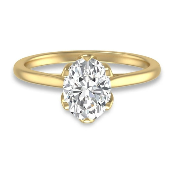 SZUL Women's 14K Yellow Gold Classic Lotus Solitaire Ring with IGI Certified 2 Carat Oval Shape Lab Grown Diamond