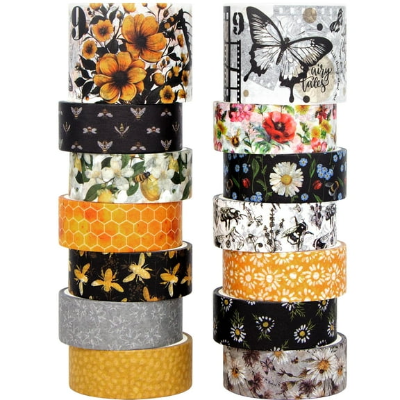 Vintage Bee Floral Butterfly Washi Tape Set 14 Rolls, Botanical Scrapbooking Supplies for Junk Journal Bullet Journaling DIY Art Crafts, Multicolor