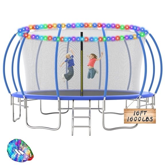 Ovatoys 1600LBS 16FT Trampoline for Adults and Kids,Trampoline with Enclosure,Recreational Trampoline with Ladder, Heavy Duty Trampoline Capacity for 8-9 Kids