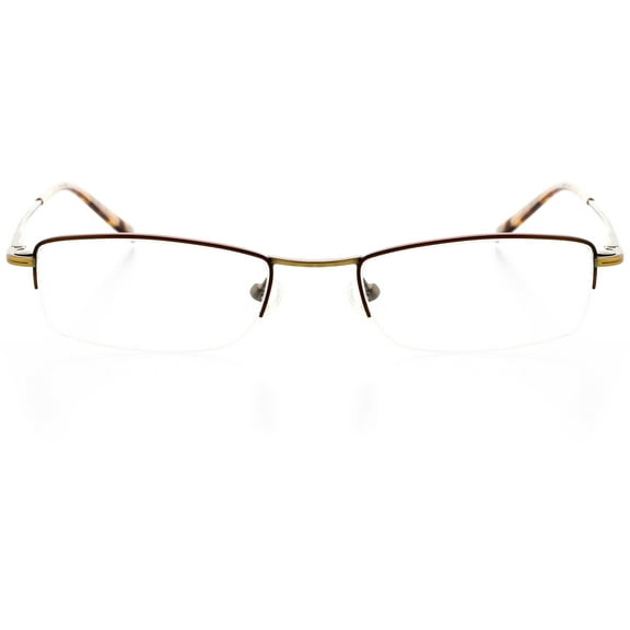 Unisex Optical Eyewear - Rectangle Shape, Metal Half Rim, Antique Gold Brown