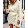 thumbnail image 3 of Paquete Vestido de Cadera Envuelto Cuello en V Cintura Alta Nudo Elástico Una Línea Vestido para Mujer Albaricoque S, 3 of 7