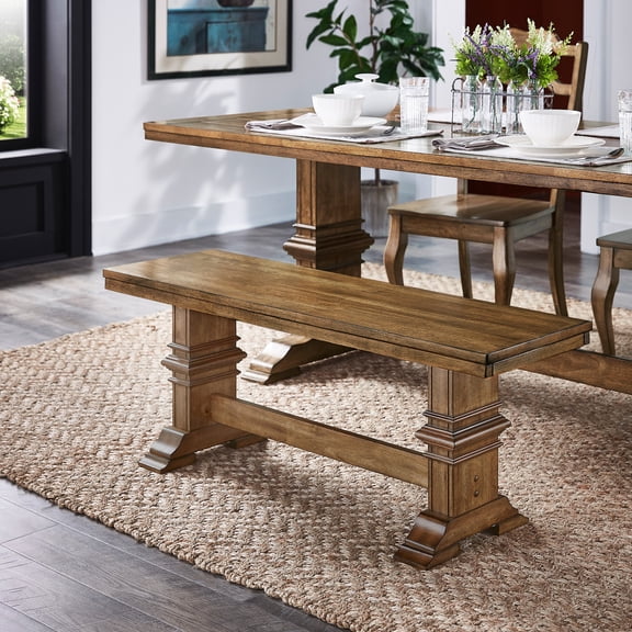 Weston Home Farmhouse Oak Top Dining Bench with Trestle Leg, Multiple Colors