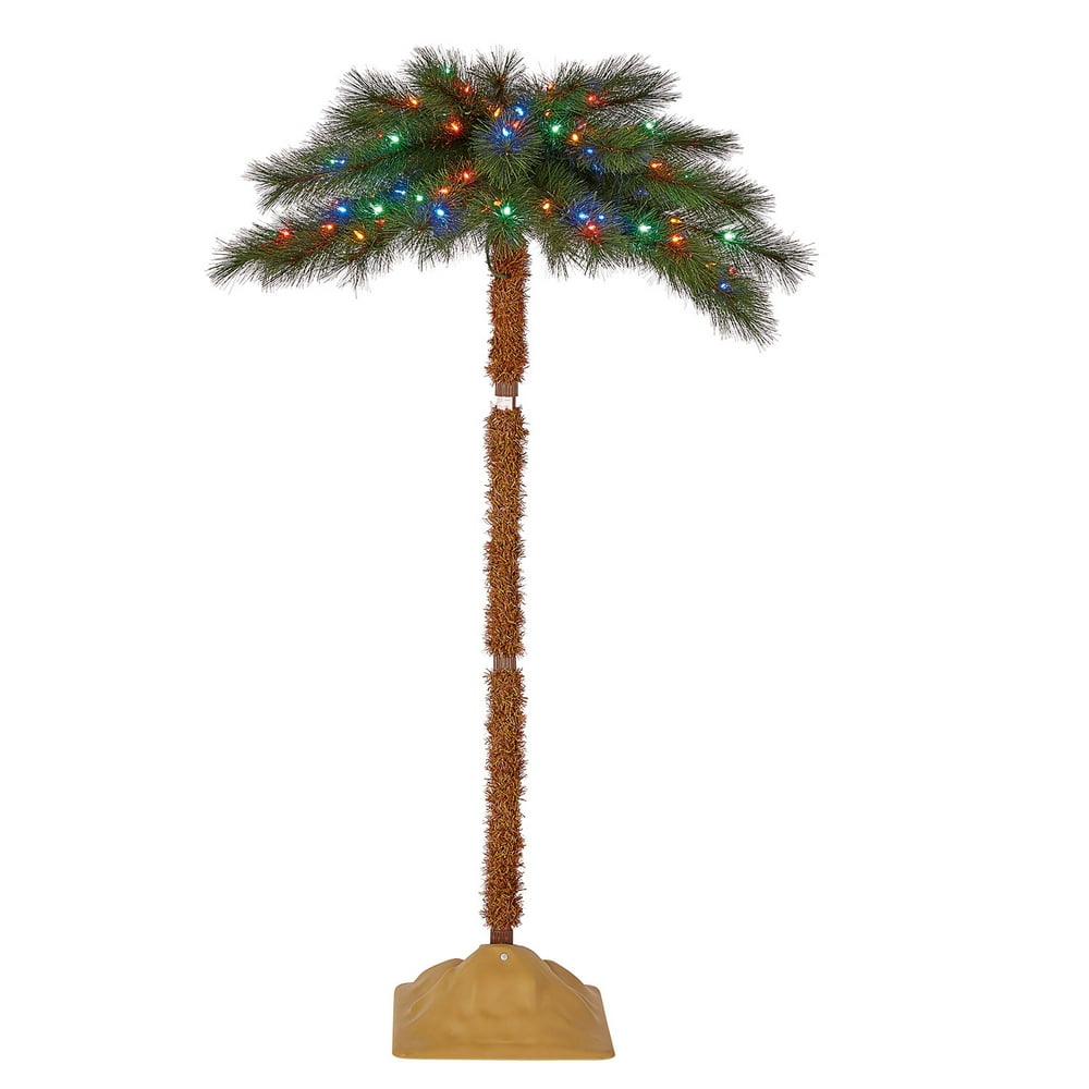 Home Heritage 5 Foot Christmas Fake Palm Tree Prelit with Multi Color