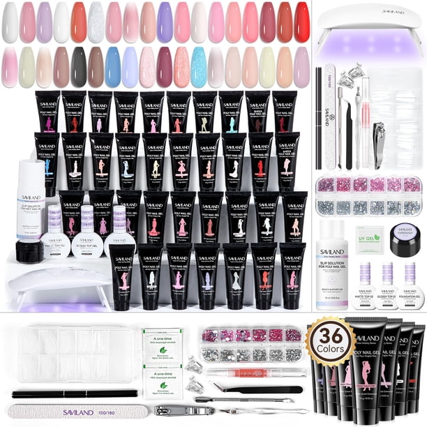 Kit de uñas SAVILAND Poly Gel para principiantes con 36 colores y lámpara