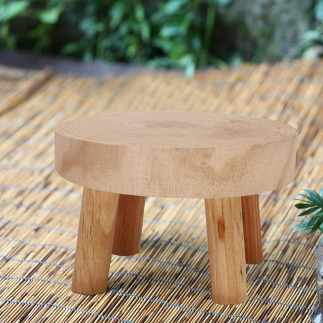 1 pieza de madera maciza Mini soporte para maceta taburete de madera maciza, soporte redondo para maceta El 17x6x9cm Cola Soporte portátil para macetas