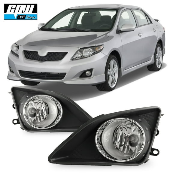 Halogen Clear Lens Fog Lights Pair Set for 2009-2010 Toyota Corolla, Wiring Kit Included