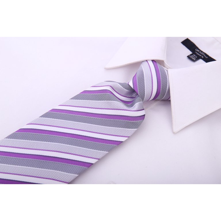 Purple Necktie - Purple Gray Jacquard Woven Striped Tie - Grey and