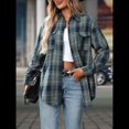 thumbnail image 4 of Camisa Abotonada para Mujer, Camisa A Cuadros, Larga, Solapa, Informal, para Negocios, Trabajo Azul y Verde XL, 4 of 10