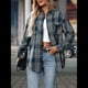 thumbnail image 4 of Camisa Abotonada para Mujer, Camisa A Cuadros, Larga, Solapa, Informal, para Negocios, Trabajo Azul y Verde S, 4 of 10