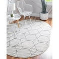thumbnail image 1 of Unique Loom 3151504 5 x 8 ft. Geometric Trellis Frieze Oval Rug, Ivory, 1 of 15