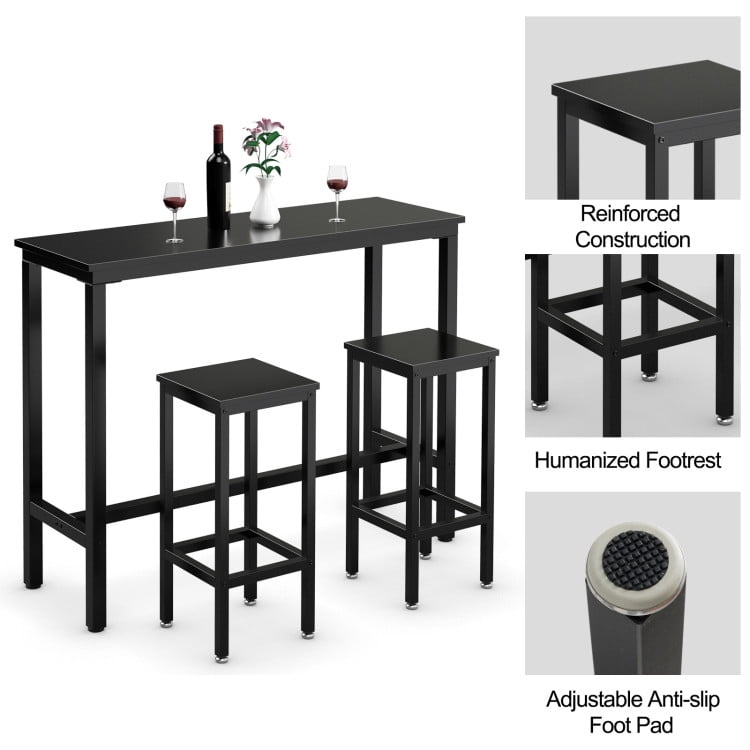 Finihen Dining Set, Dining Table Set, 3 Pieces Counter Height Bar Furniture Set with Backless Stools-Black, for Home, Restaurant, Black Finihen Dining Set, Dining Table Set, 3 Pieces Counter Height Bar Furniture Set with Backless Stools-Black, for Home, Restaurant, Black