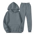 thumbnail image 2 of Wutalume Men's Winter Solid Color Long-Sleeved Hooded Drawstring Sweatshirt and Sweatpants Suit, Warm and Comfortable for Casual and Athletic Wear,Dark Gray XL, 2 of 4