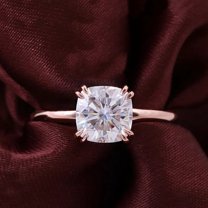 solitaire jewels 2CT Cushion Moissanit Solitaire Engagement Ring For Women, 10K Rose Gold