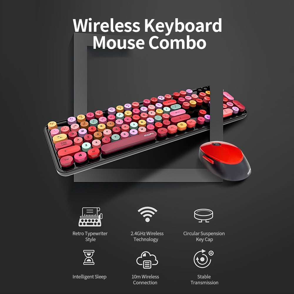 MOFii Wireless Keyboard and Mouse Set, 2.4G Wireless 104 Keys Keyboard, Colorful Compact Cute Retro Keyboard with Circular Suspension Key Cap, for PC Desktop Computer Laptop, Purple