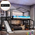 thumbnail image 4 of Leumius Twin Size Loft Bed with Storage Stairs, Metal Loft Bed Frame with Built-in Wardrobe,Storage Shelves,USB Ports and LED Lights,Noise-reduced Design,Black, 4 of 10